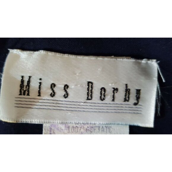 Vintage Womens Dress L Navy Blue White Piping Long Pearl Buttons Cottage core - Picture 8 of 9